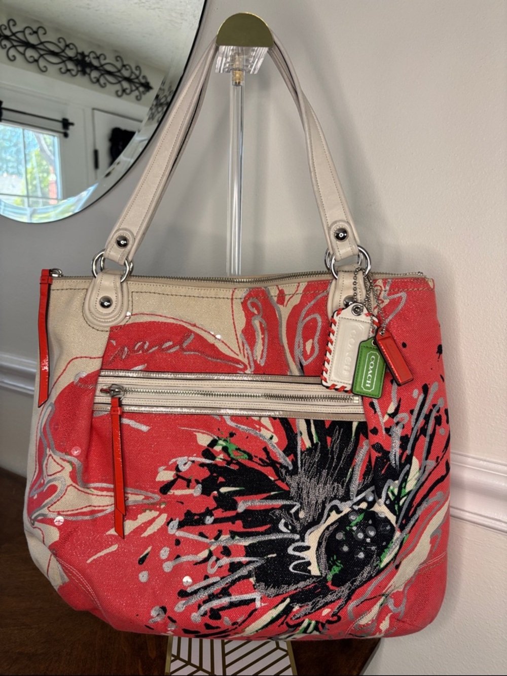 COACH POPPY Signature Coral Placed Flower Glam Limited Edition Tote Bag - Picture 2 of 15